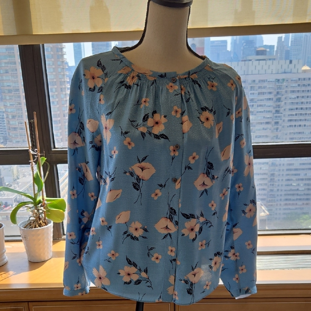 Rebecca Taylor Blue Buttoned Blouse with Peter Pan Collar
